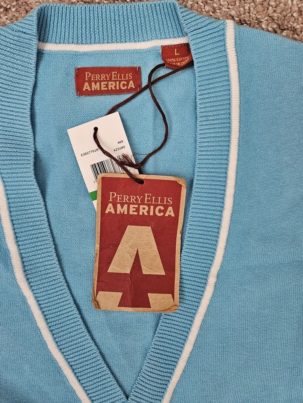 NWT PERRY ELLIS AMERICA Aqua White Trim Button Front Cotton Vest | SZ L